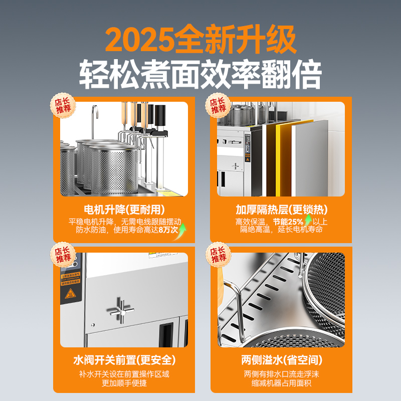 麥大廚升級款燃氣雙缸6頭16粉籬自動煮面爐商用